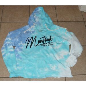 Colorful Tie Dye Sz XL Casual Wear MONTAUK Lightweight Raw Hem Hoodie Sweatshirt